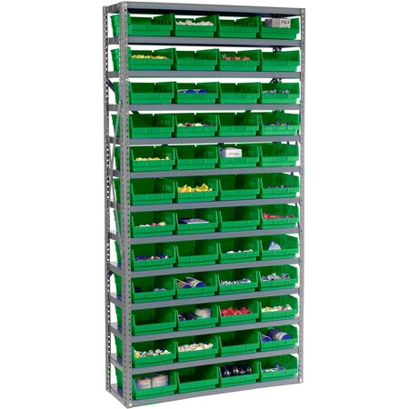 Global Industrial Steel Shelving with 48 4inH Plastic Shelf Bins Green, 36x12x72-13 Shelves 603439GN